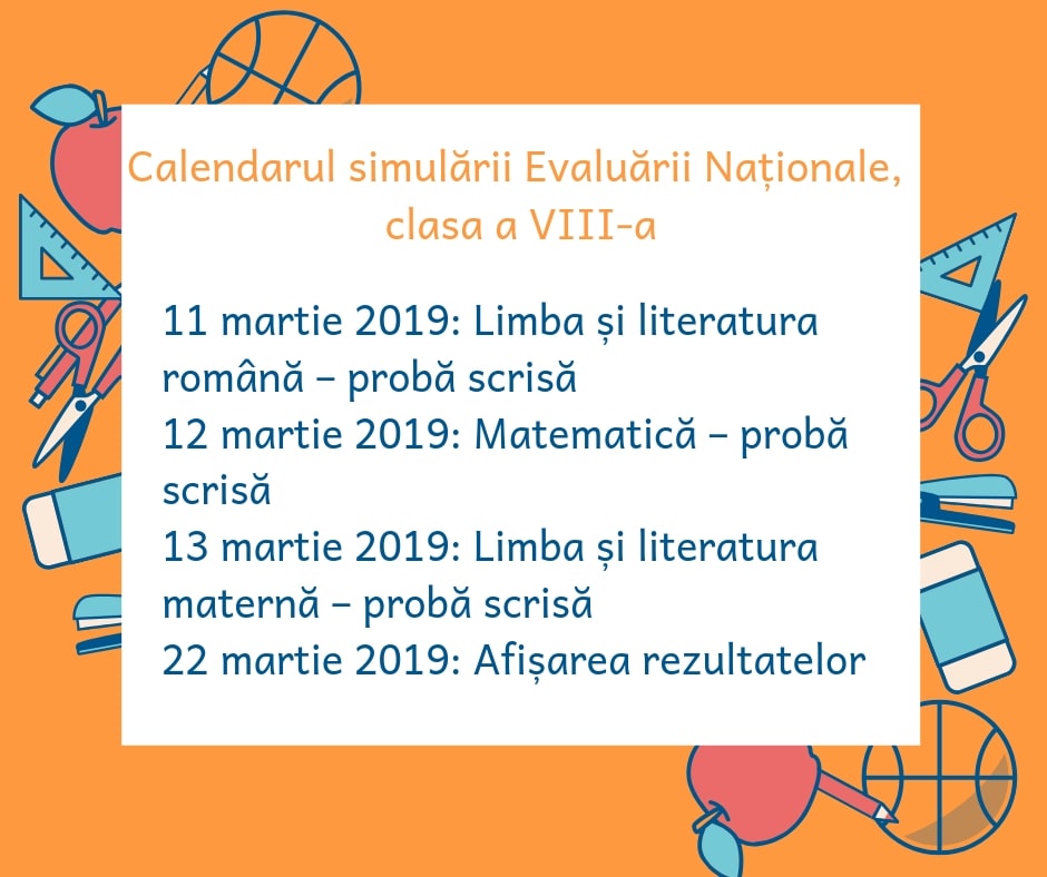 calendar simulare evaluarea Nationala 2019