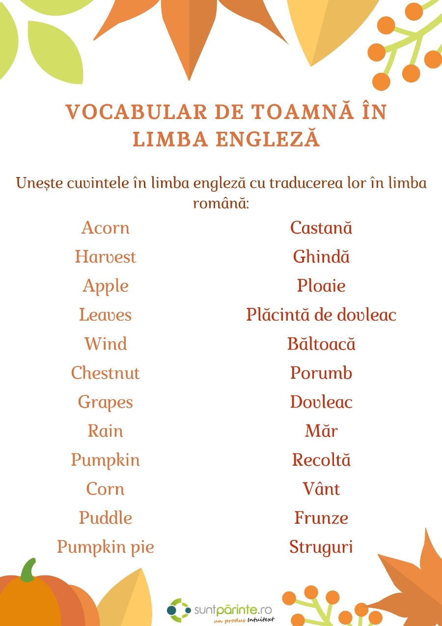 vocabular de toamna in limba engleza