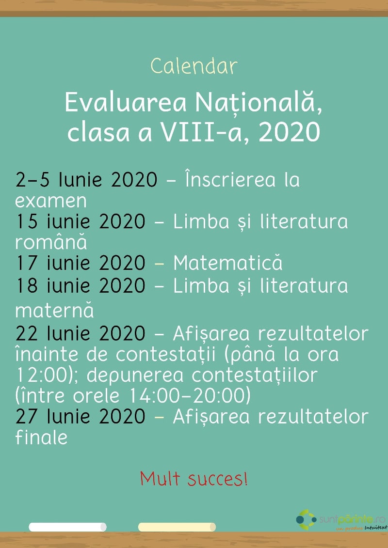 Calendar Evaluarea Nationala 2020