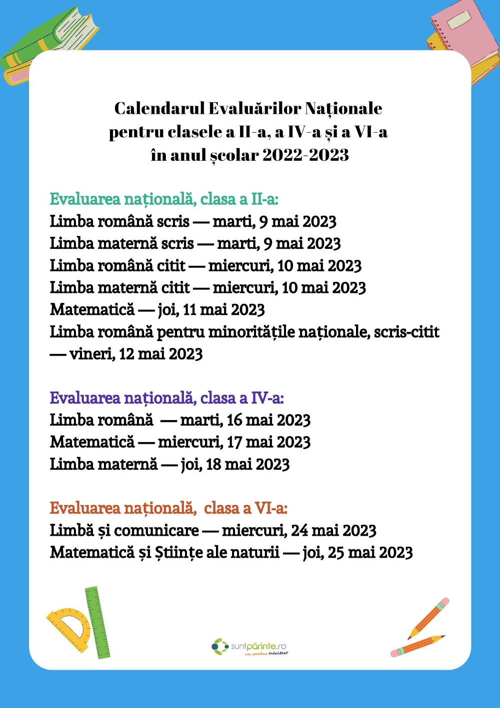 Calendarul Evaluarilor Nationale Pentru Clasa A II a A IV a Si A VI a 2023 SuntParinte ro