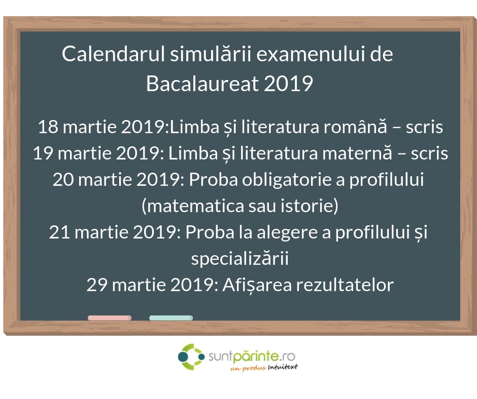 calendar simulare Bac 2019